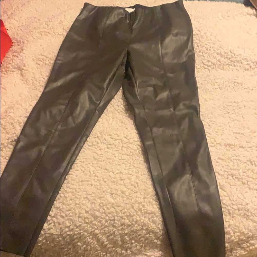Taupe leather leggings H&M